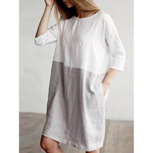 Short Sleeves COLORBLOCK Dress (White & Gray) With Pockets Small